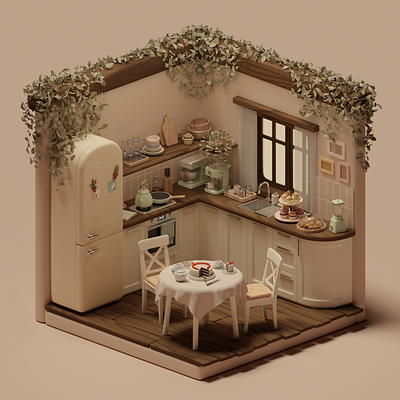 Cozy Kitchen 3d blender design illustration isometric