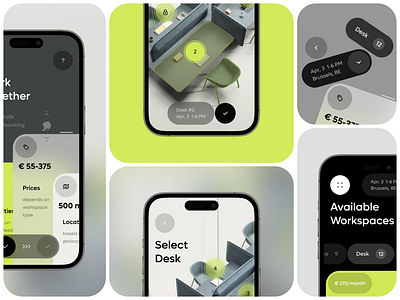 Workspace Finder App Design Concept animation app design booking booking system buttomsheet coworking design concept finder interaction interaction design interactive map iphone 14 pro mobile animation prototype prototyping reservation reserve select shared workspace workspace