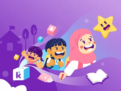 Kas Anak Key Visual character design dream education flat future illustration insurance kids moslem people planning saving school star toddler vector