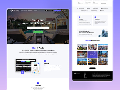 Catalyst - Real Estate Web Design apartments buildings business clean countries figma design home housing investment minimal opportunities properties purple real estate real estate website web design