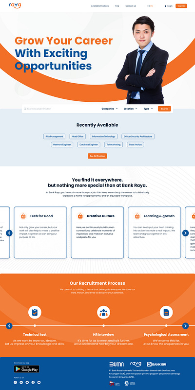 Bank Raya E-Recruitment Website Design bank bank raya career job job portal landingpage opportunity recruitment ui