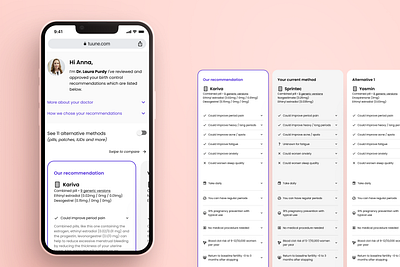 Simplifying the process of choosing a birth control - Tuune mobile app design product design ui usability ux web app design