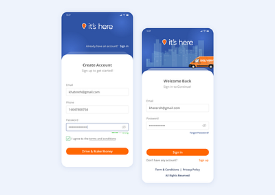 Driver App - Sign in/Sign up app design driver app illustration mobile app sign insign up ui ui design