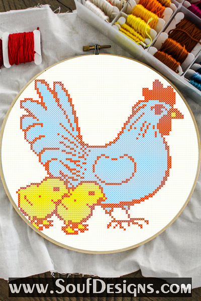 Hen And Chicks Embroidery Cross Stitch Pattern design embroidery graphic design illustration