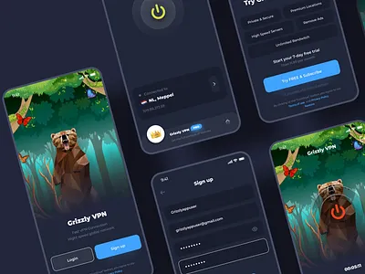 Grizzly VPN design ios iosdesign iosmobile mob mobil mobileapp ui ux vpn