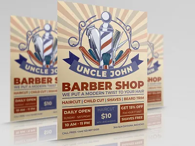Barber Shop Flyer Template business classic corporate design flyer hair cut haircut illustration leaflet logo poster salon scissors vintage