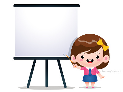 Cute Student Girl Presentation cartoon character presentation childrens illustration conference speaker design illustration job training kids mascot meeting illustration people presentation presentation illustration vector