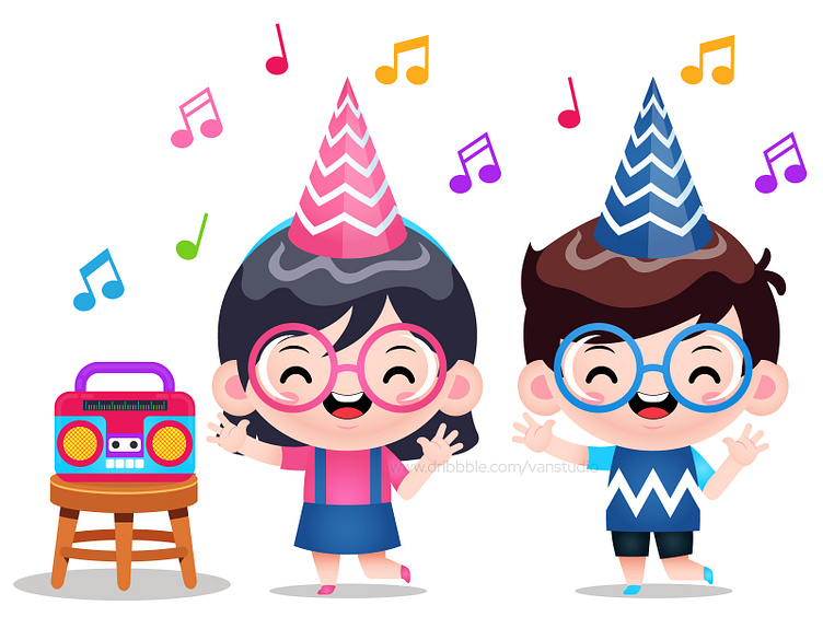 kids listening to music clip art