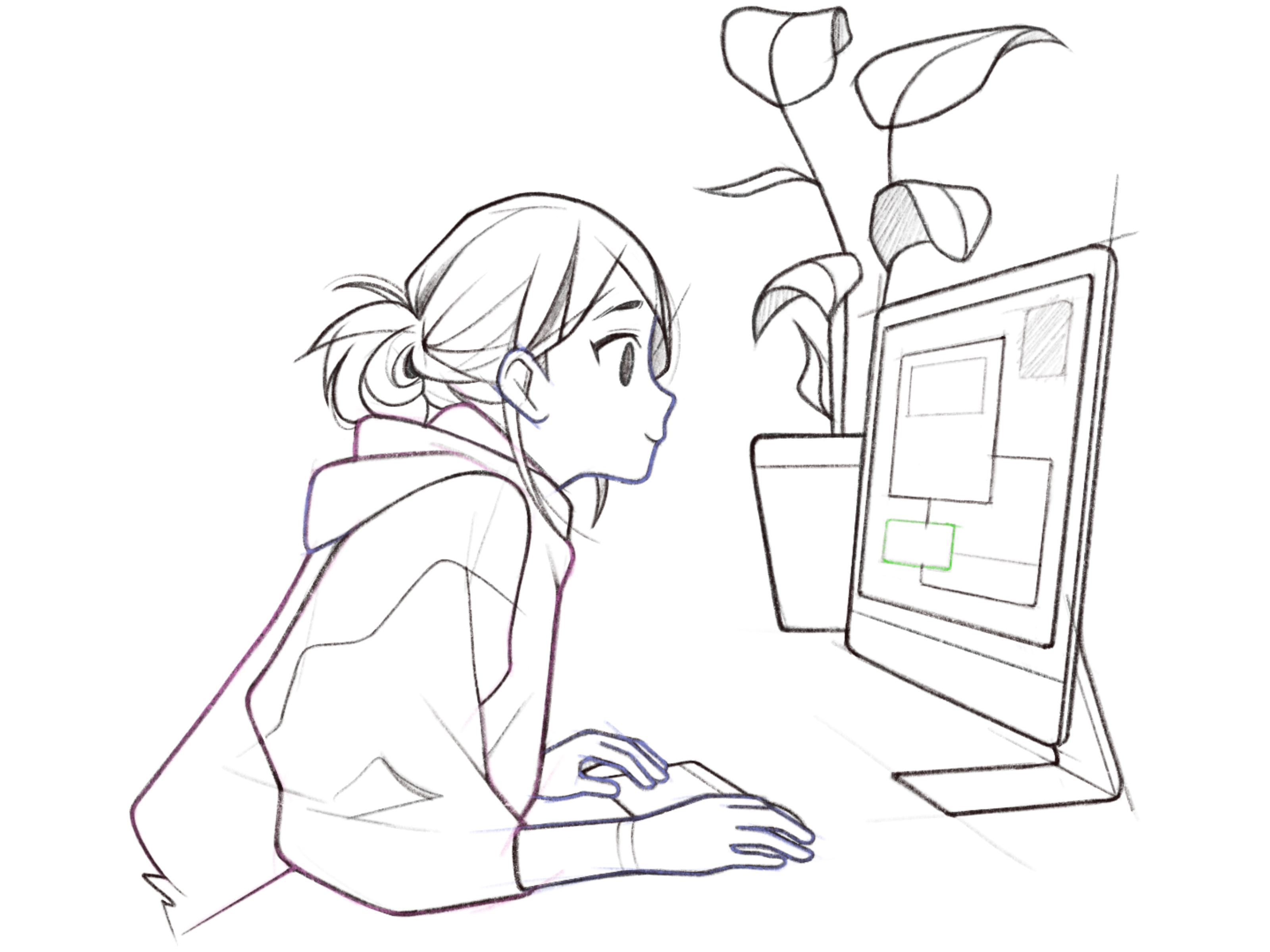 girl studying sketch