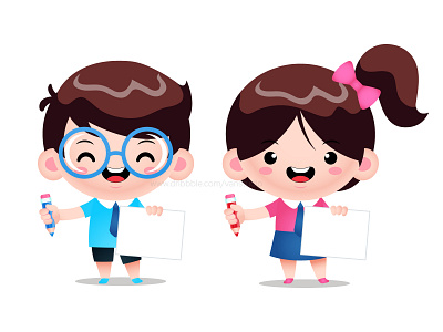 Cute Student Holding Paper And Pencil cartoon childrens illustration design happy school illustration kid holding kids kids learning kindergarten mascot preschool preschool kids student cartoon