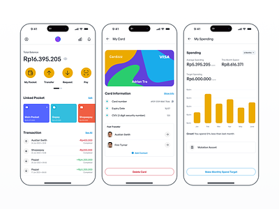 Wallet App app chart average spend balance pocket ios app iphone 14 manage spend minimalist modern mutation account my card screen payment top up account total balance ui app ux app wallet app