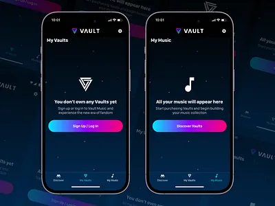 Vault Music - Empty States album branding button clean design empty states graphic design icons interface iphone music music app product design simple typography ui ui design user interface ux ux design