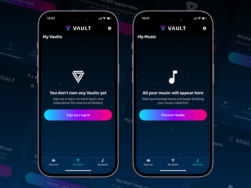 Vault Music - Empty States album branding button clean design empty states graphic design icons interface iphone music music app product design simple typography ui ui design user interface ux ux design