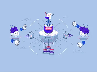 decentrilized escrow protocol. adeed cardano adeed banking blockchain cardano character crypto currency decentralized design fast flat illustration line online people protocol save smart contract technology vector