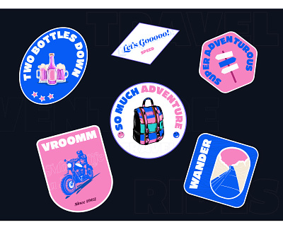 Travel Stickers blend design graphic illustration new noteworthy pink sticker stickers travel trending ui uidesign