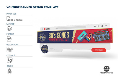 80s Songs Youtube Banner Template business channel design dj events melody music old party retro social media songs thumbnail vintage youtube