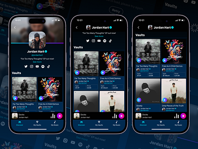 Vault Music - Artist Profiles artist artist profile brand clean design discography graphic design interface interface design music music app product design profile profiles simple ui ui design user interface ux ux design