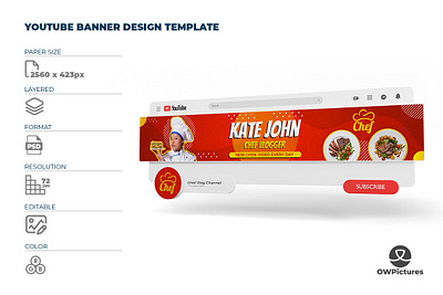 Chef Vlog Youtube Banner Template banner business channel chef cook cooker cooking corporate design dish fast food meal thumbnail youtube