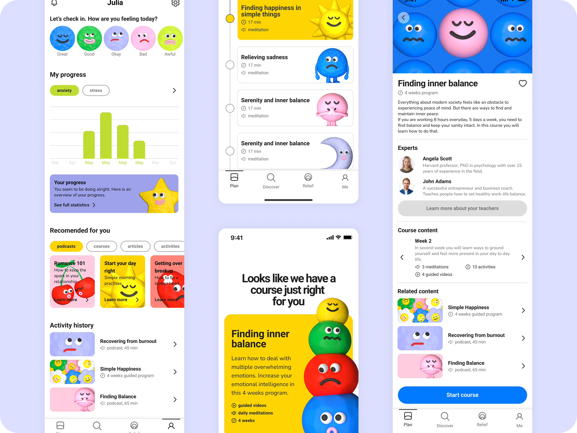 Clay Mental Health App UI design by Yuliia Medyantseva on Dribbble