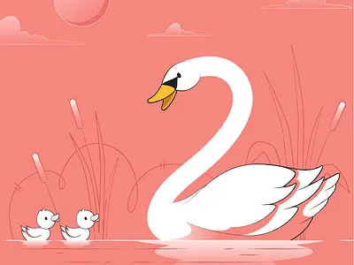 Swans and baby swans 2d animal animation baby design flat gif illustration logo motion motion graphic sunset swan ui