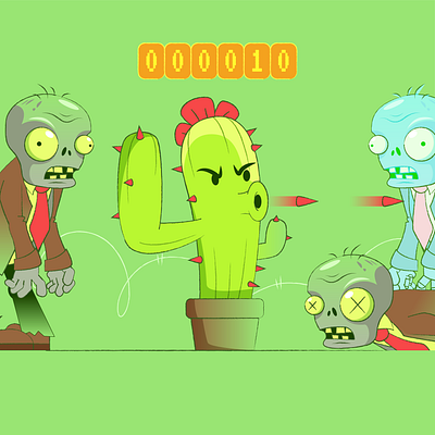 Cactus Warrior vs Zombie 2d animation cactus design flat gif illustration logo motion motion graphic plant ui zombie
