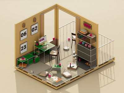 3D Room — Work in progress 3d 3droom apple balcony cg cinema4d comuter dumbbells hoover imac pictures rozov vinyl visualisation wnbl