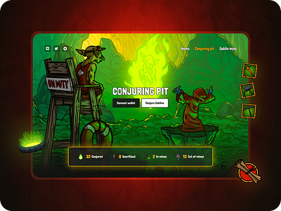 Website for a Goblin NFT game on Polygon network creature dark mode design game gaming glow goblin homepage illustration illustratration interaction landing page mint nft stake token ui ux web web3