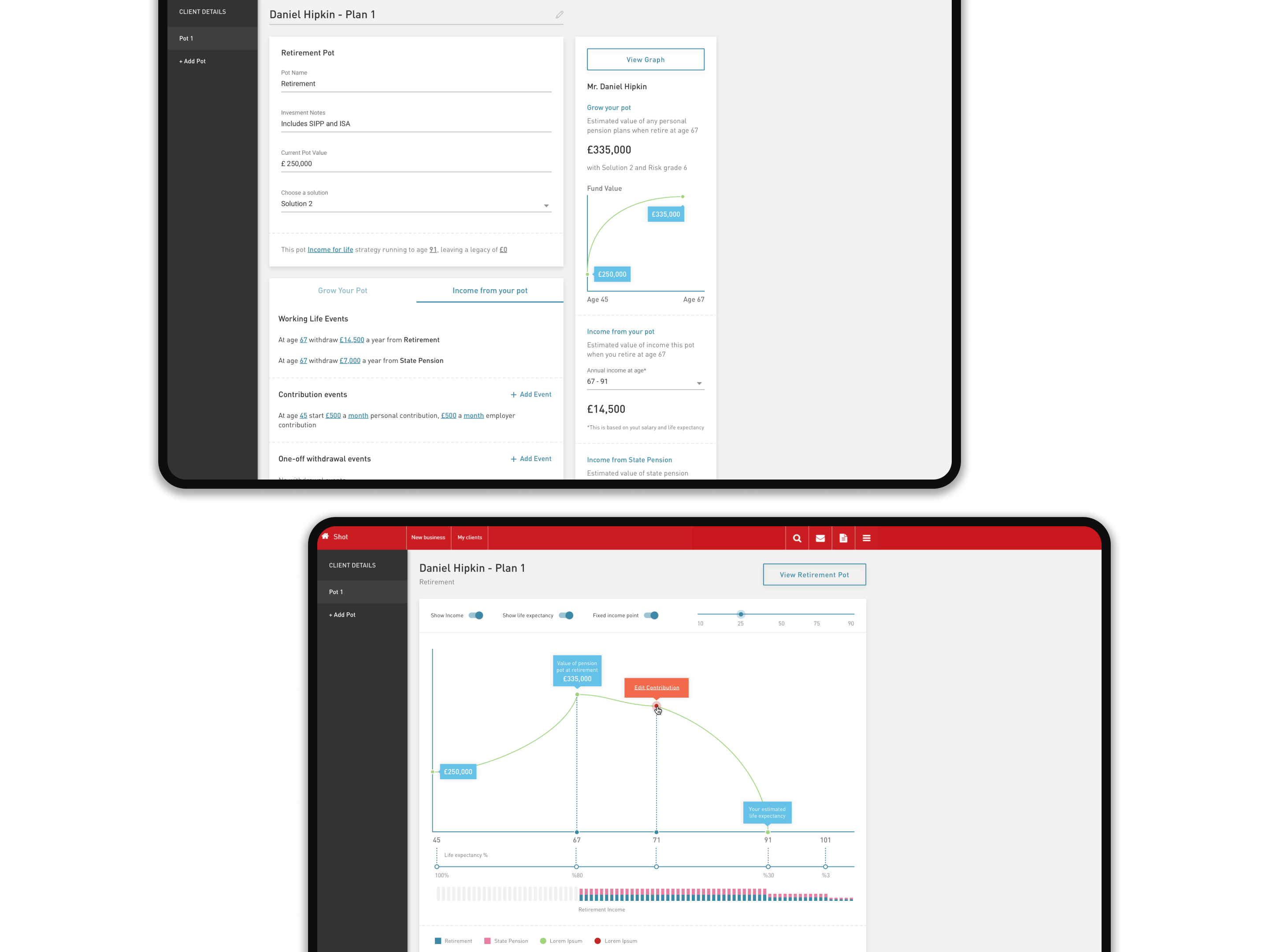 Parmenion RMT advisor dashboard design graph insuretech landing parmenion pension plan web