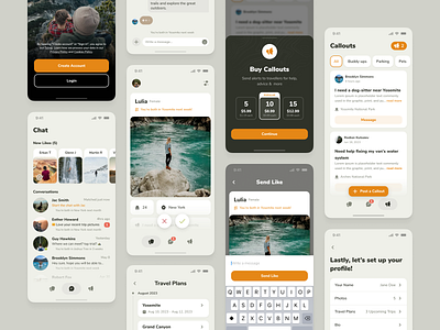 WanderWith App Concept brown clean dating green ios ios app iphone minimal mobile nature orange outdoors social social media travel trees