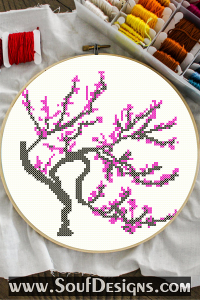 Cherry blossom Tree - Sakura - Embroidery Cross Stitch Pattern design embroidery graphic design illustration