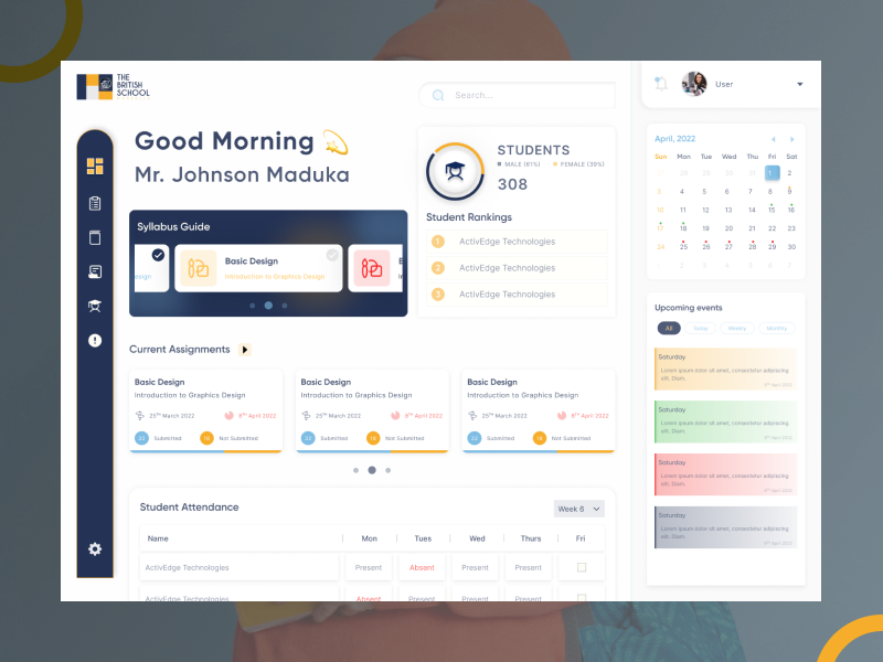 Teacher's Dashboard admin animation app branding dashboard design graphic design heropage homepage illustration inspiration landingpage logo school signin ui uiux ux vector website