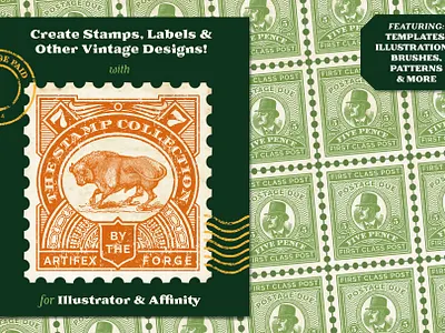 The Stamp Collection - For Illustrator & Affinity affinity brush brushes designer engraved envelope illustration illustrations illustrator pattern patterns post postage stamp stamp design stamps texture textures vintage vintage stamps