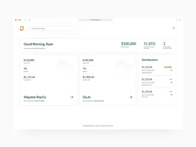 Investor Dashboard - Profit Share Software (B2B) admin ai analytics dashboard enterprise equity finance investing investor minimal money product design profit saas software ui design ux ux design vc web app