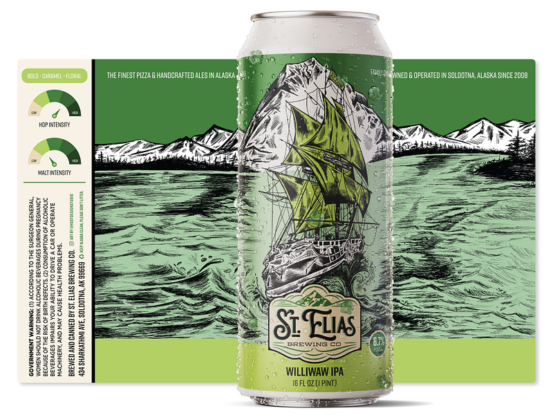 St. Elias Beer Can Label Design beer beer can beer can design beer label beer packaging boat brewery can design green illustration ipa ipa beer ipa design lettering logo nautical ocean sea ship typography