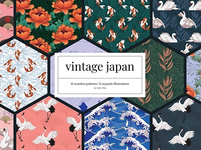 Japanese Vintage Illustration Bundle branding graphic design illustrations industrial design japan japanese packaging design patterns poster design print design product design seamless pattern social media design textile design vintage wallpaper design webdesign