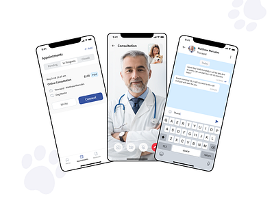 Online consultation with doctor animals app appointment call clinic design doctors interface medical message mobile onlineconsultation pets ui ux veterinary video