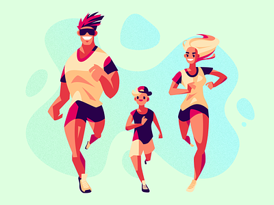 Family race illustration branding colorful family flat graphic design identity illustration kids man modern poster race run simple speed sports woman