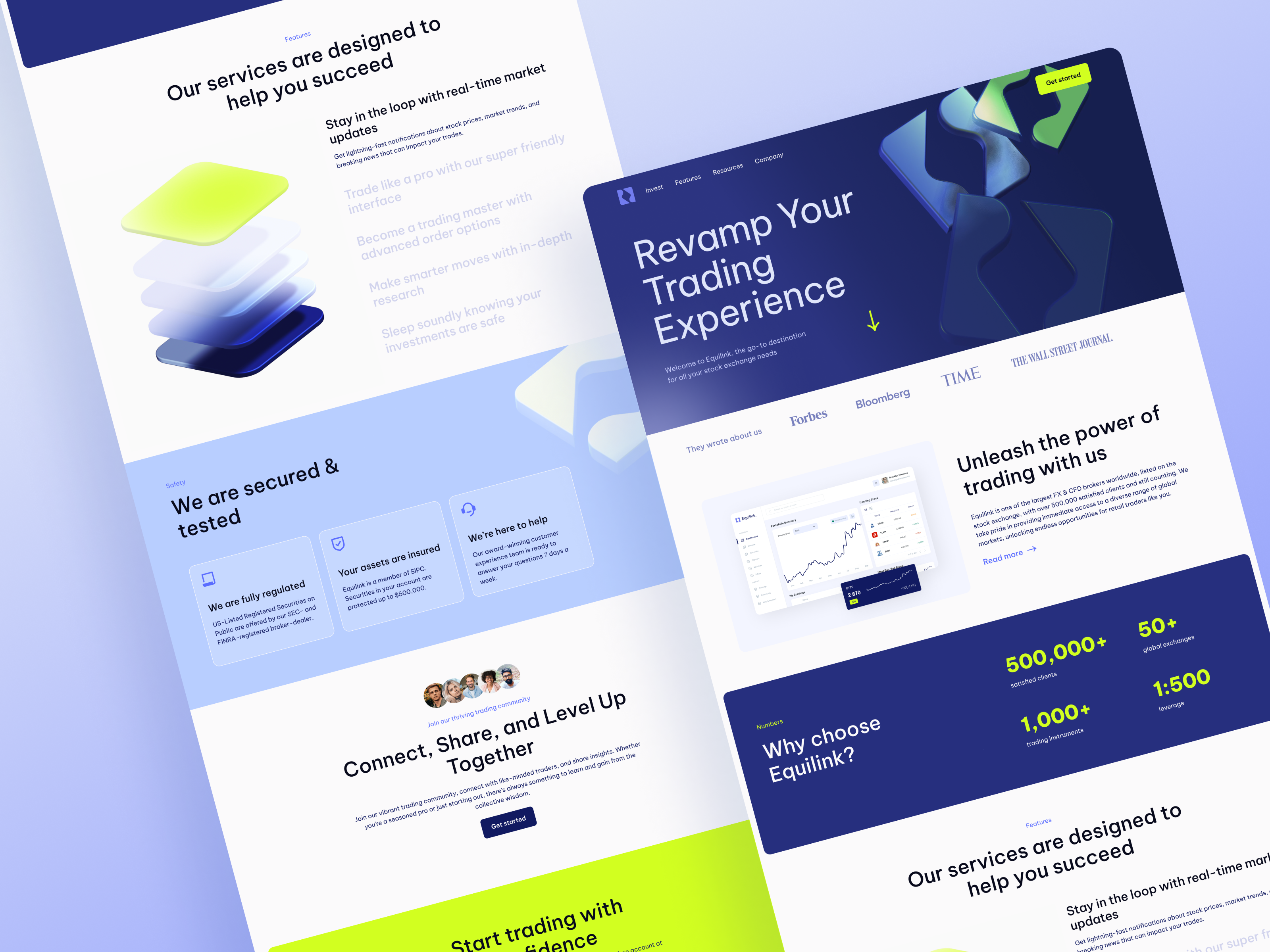 Equilink: Landing page for stock-exchange platform 3d 3d model animation fintech hero illustration landing page minimal motion spline startup stock trading ui web web design website