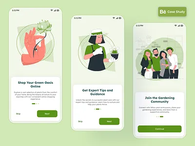Onboarding Screens - PlantPals app case study design ecommerse minimal mobile onboarding plant plantapp screens ui ui design ux