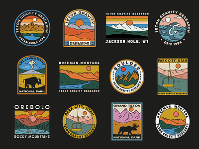 Teton Gravity Research Badge Designs badge boulder bozeman branding breckenridge buffalo colorado design illustration landscape montana moose mountain mountains nature outdoors ski t shirt teton utah