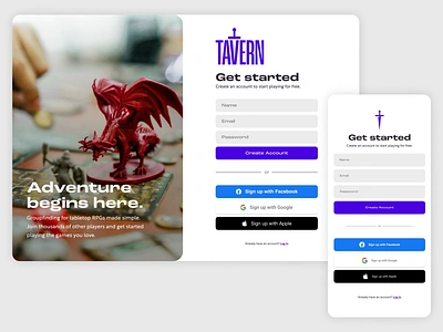 Tavern Sign Up Screen app design dailyui dd dungeons and dragons sign up ui ui design