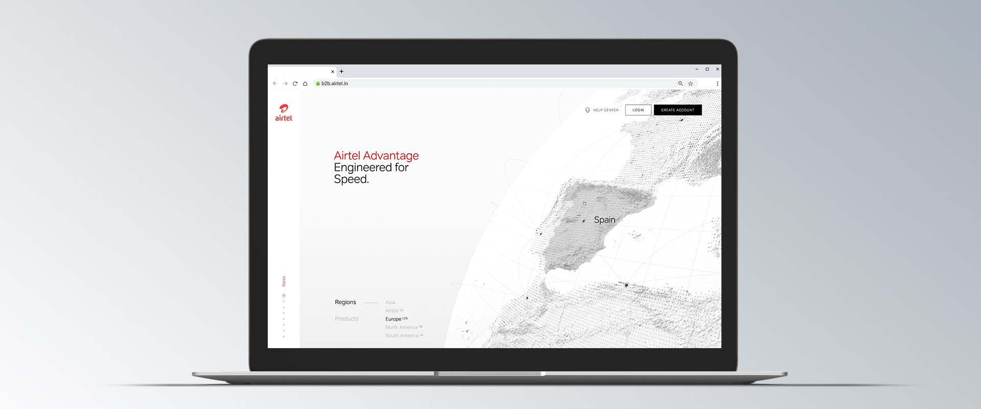 Airtel B2B clean dashboard globe landing minimal product saas software ui