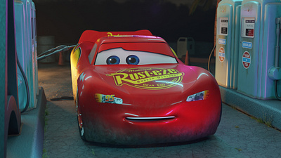 Lightning Mcqueen at V8 Cafe 3d cartoon illustration pixar