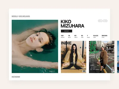 Model profile | Web Design dailyui design fashion figma kiko mizuhara model site ui ui design uiux design ux web design website