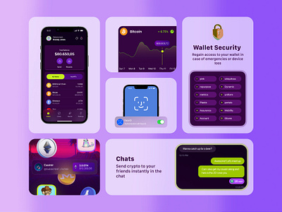 Hivers Crypto wallet - Features app design banking banking app blockchain crypto app exploration finance app mobile app mobile design mobile ui mobile ux modern app money ui ux wallet app