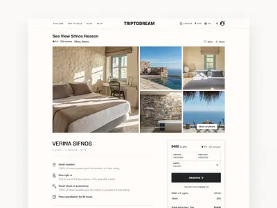 Product Page TripToDream — Travel Web Design | UX/UI airbnb booking design explore interaction landing page product page tourism travel travel platform trip ui ux vacation web web design website website design