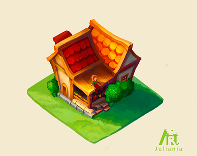 Casual house design 2d building bush cartoon casual house character design colorful cute game art game design girl grass home illustration isometric mobile game painting procreate summer