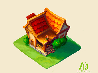 Casual house design 2d building bush cartoon casual house character design colorful cute game art game design girl grass home illustration isometric mobile game painting procreate summer