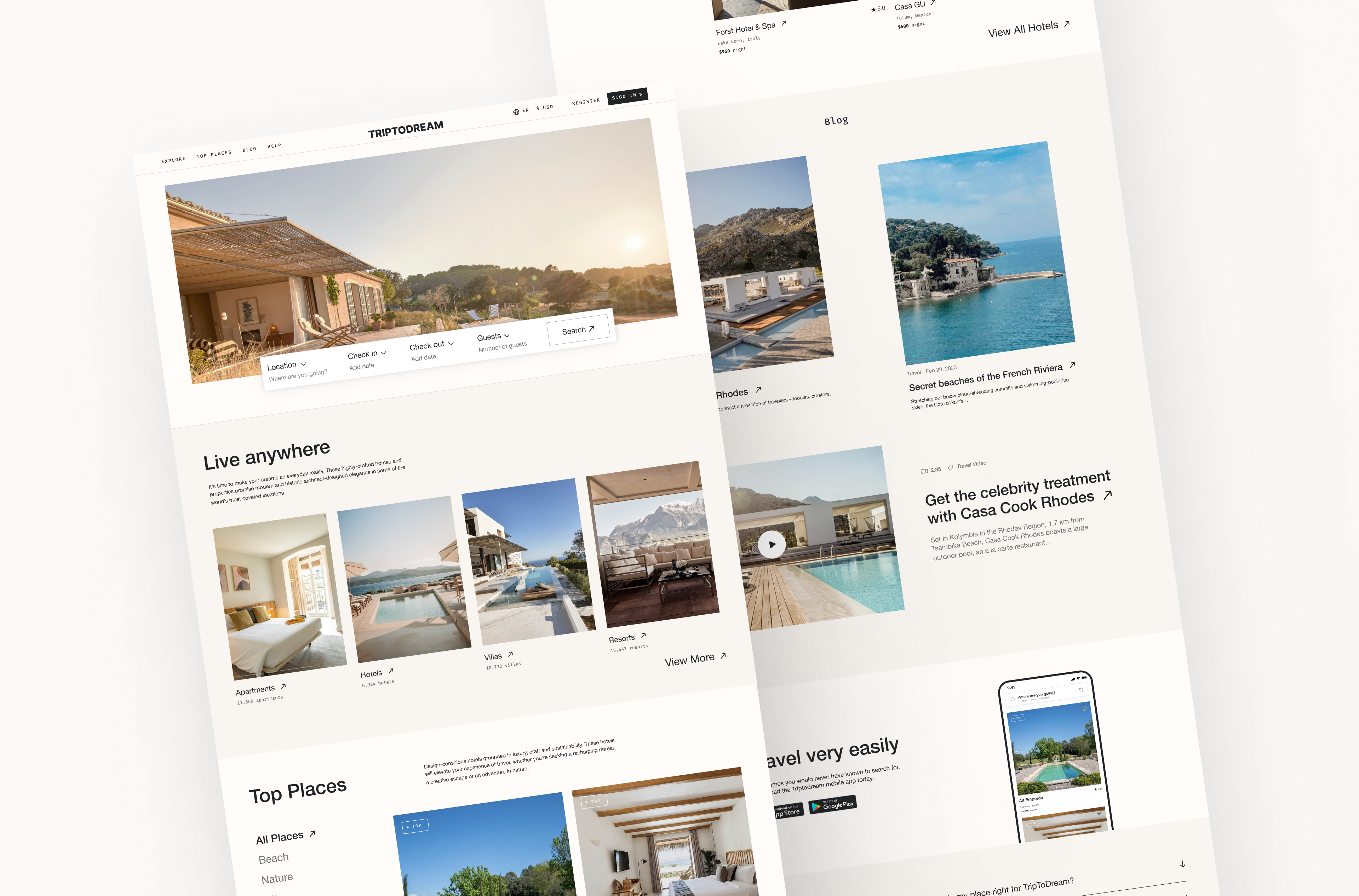 TripToDream — Travel Web Design | Booking | UX/UI airbnb app booking business design explore landing landing page mobile tourism travel travel platform ui ux vacation web web design website website design