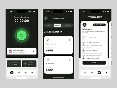 VPN App app clean design illustration minimal ui ux vpn app